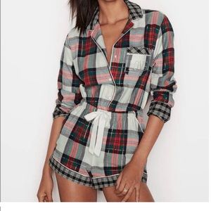 Victoria’s Secret Green Checked Romper PJ. Large. NWOT